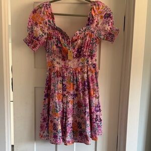 Blu Pepper Pink Floral Tiered Mini Dress